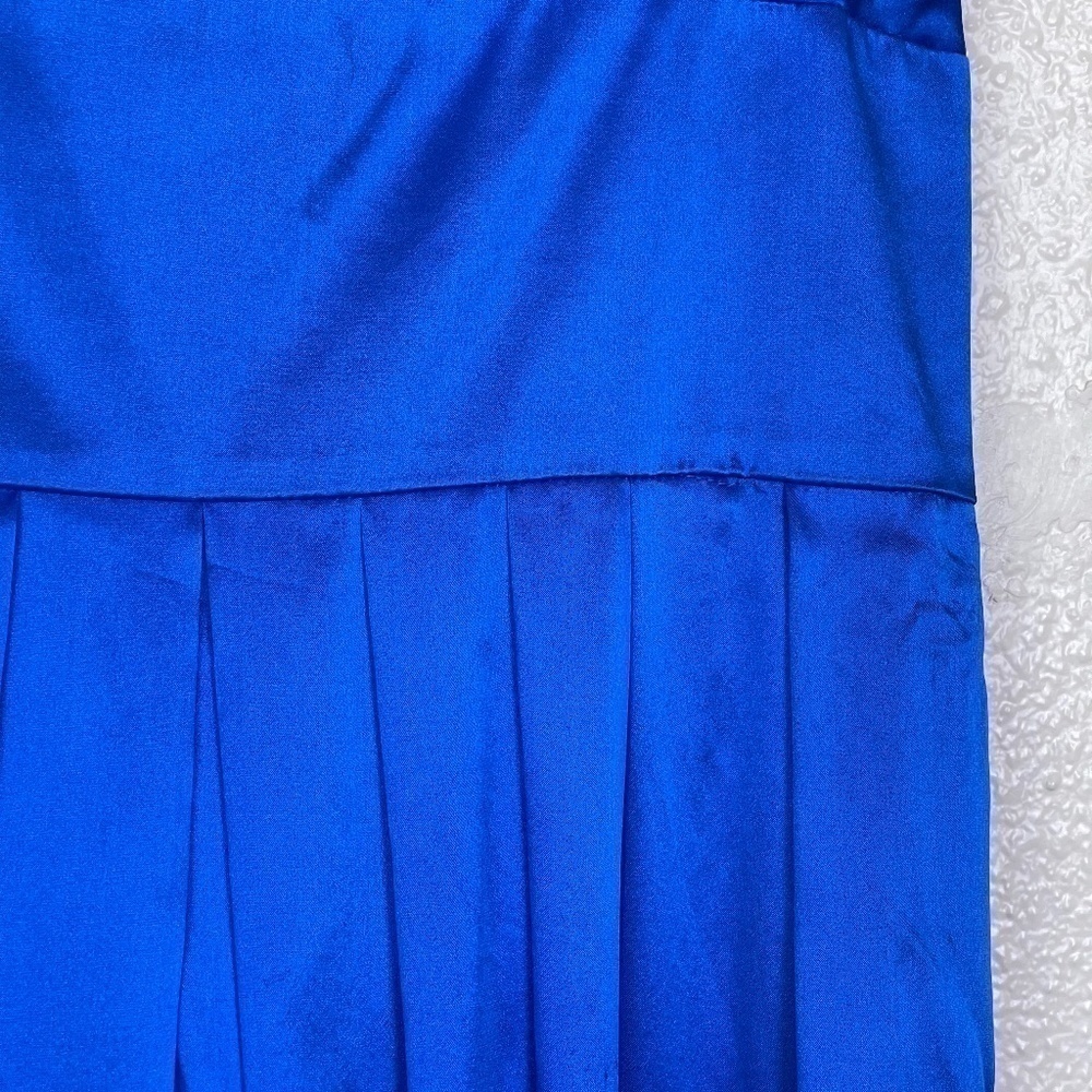 Maggie London Silk Midi Dress Womens 2 Blue Empire Waist Pleated Vintage Y2K - Picture 3 of 6